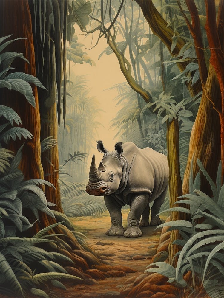 Rhino In The Trees At Dawn 1