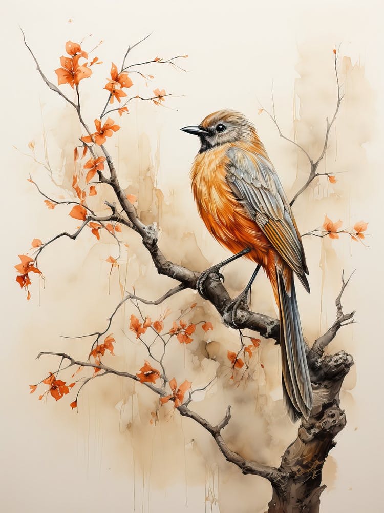 Phoenix, Japanese Brush Painting, Ukiyo E, Minimal 1
