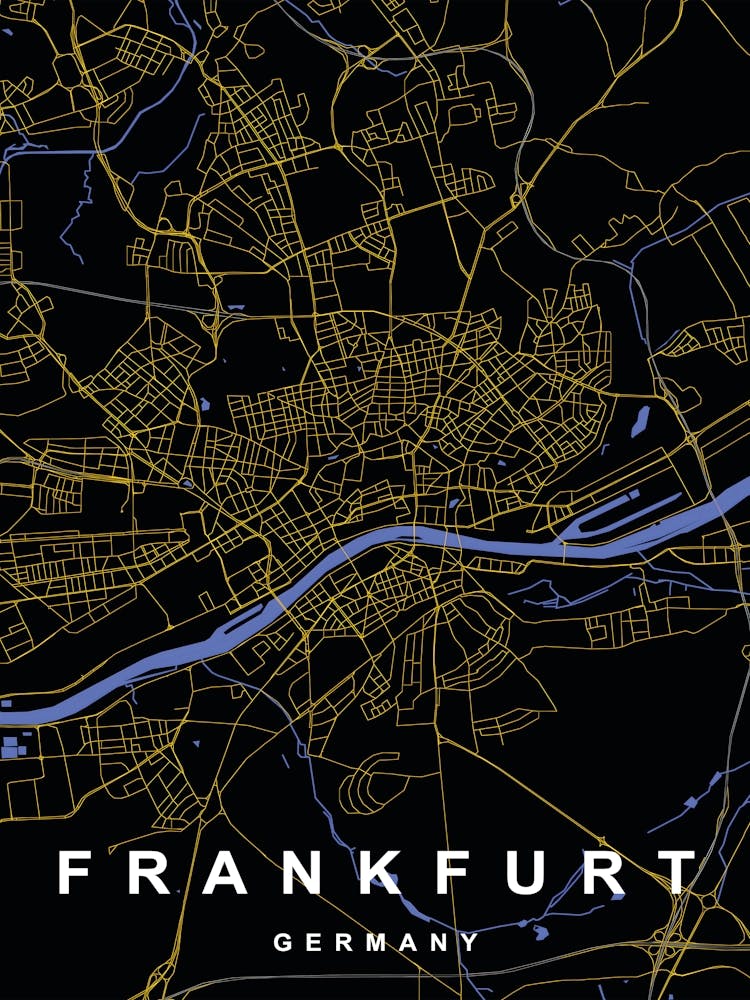 Frankfurt Germany City Map Black and Gold
