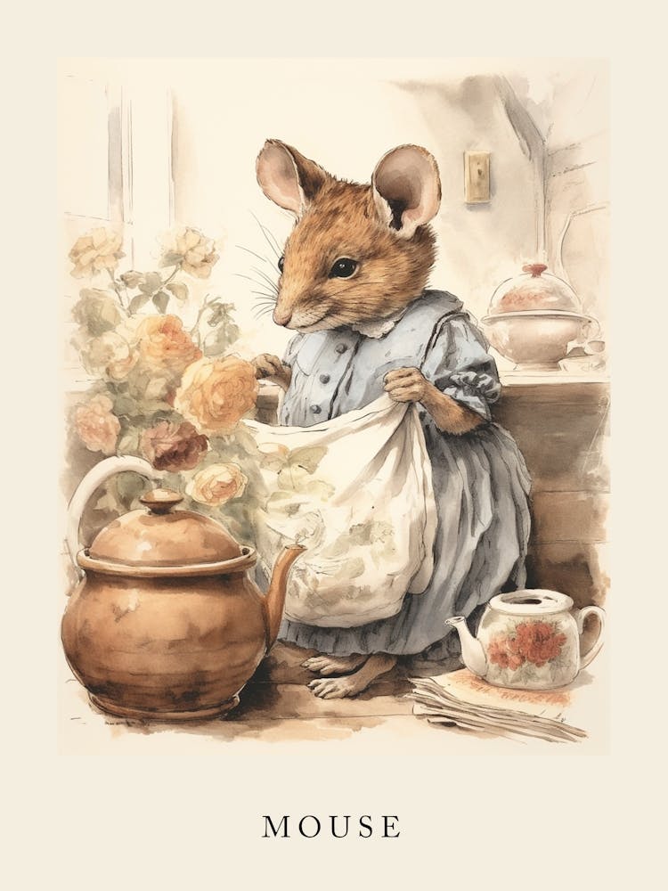 Souris aquarelle animale inspirée de Beatrix Potter 2