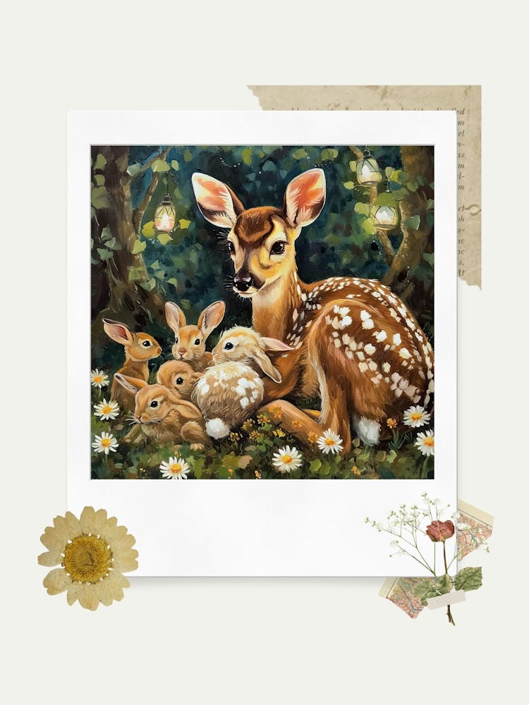 Scrapbook Fawn And Rabbits Fairycore Painting 2