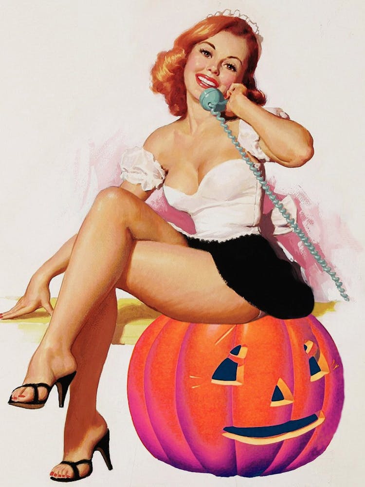 Pin Up Pumpkin Girl On The Phone