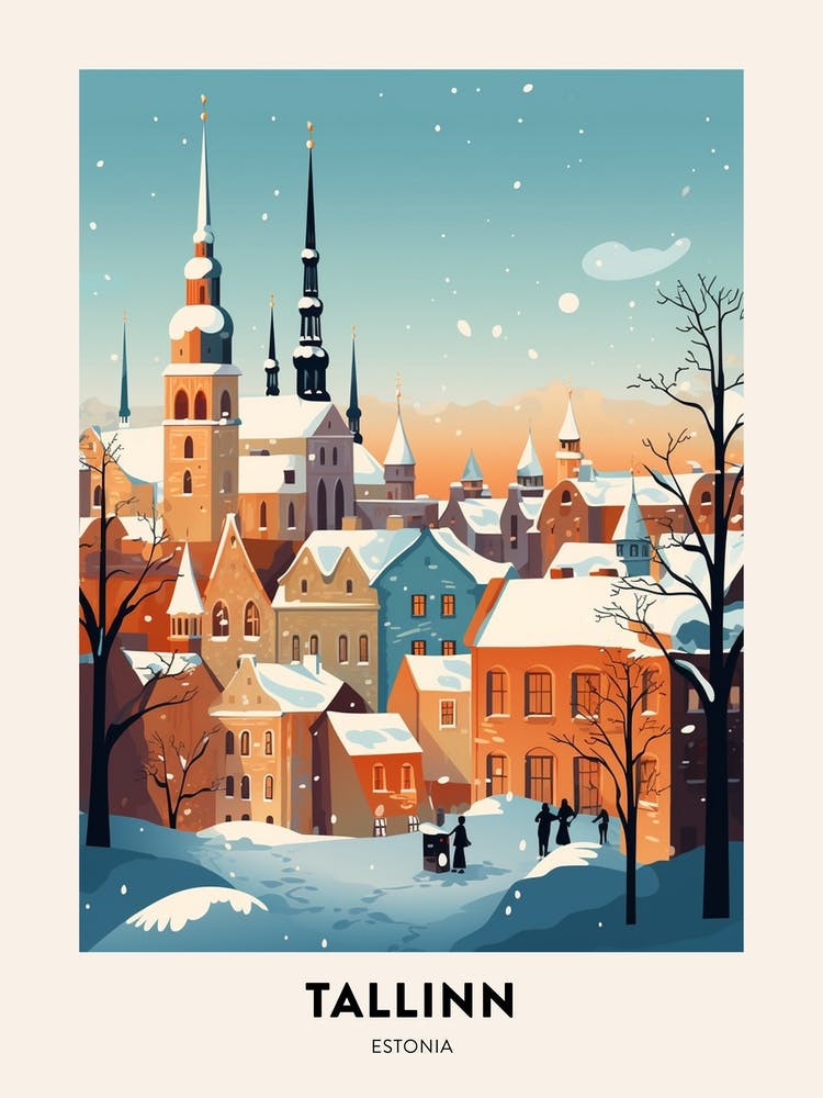 Winter Night  Travel Poster Tallinn Estonia 2