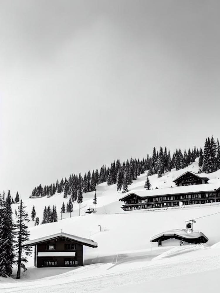Davos, Switzerland Black And White Skiing Poster