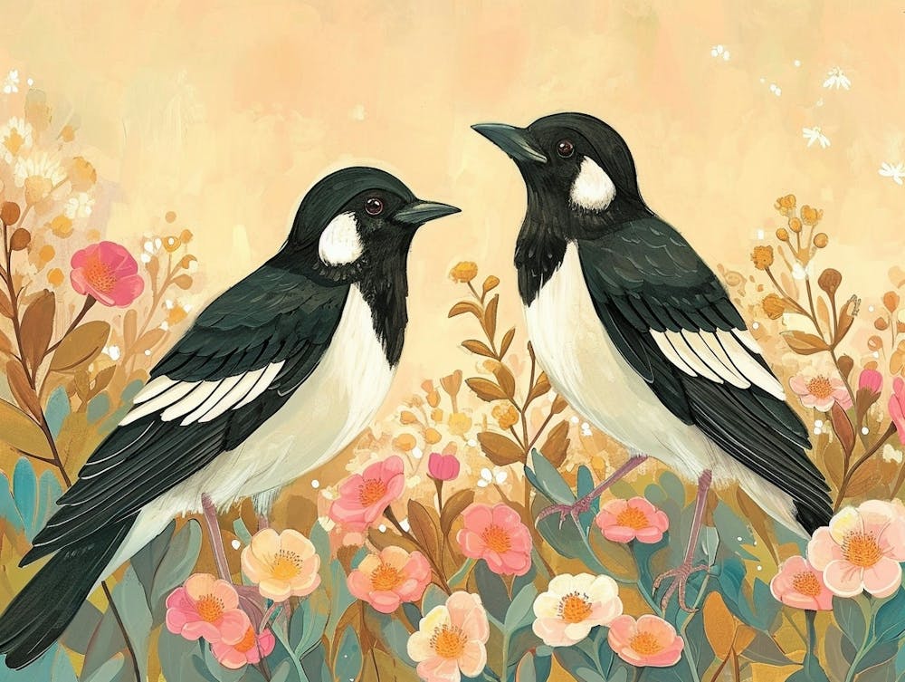Floral Animal Illustration Magpie 1