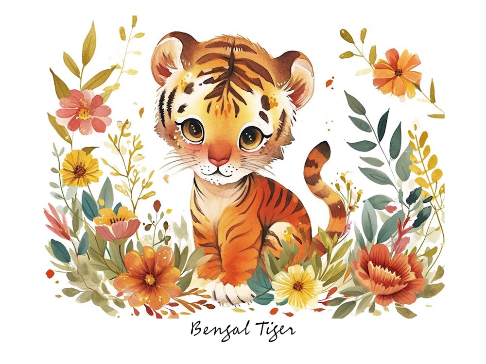 Little Floral Bengal Tiger 4 Poster