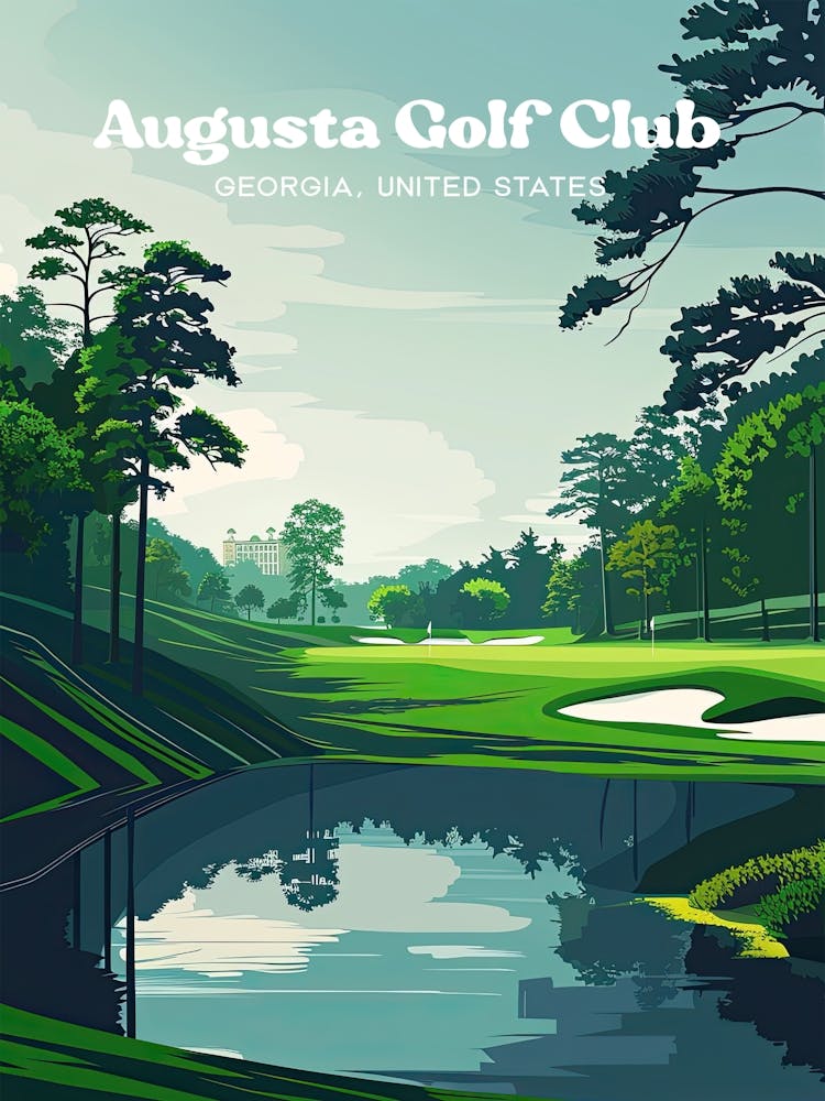 Augusta National Golf Club Vibrant Travel Illustration