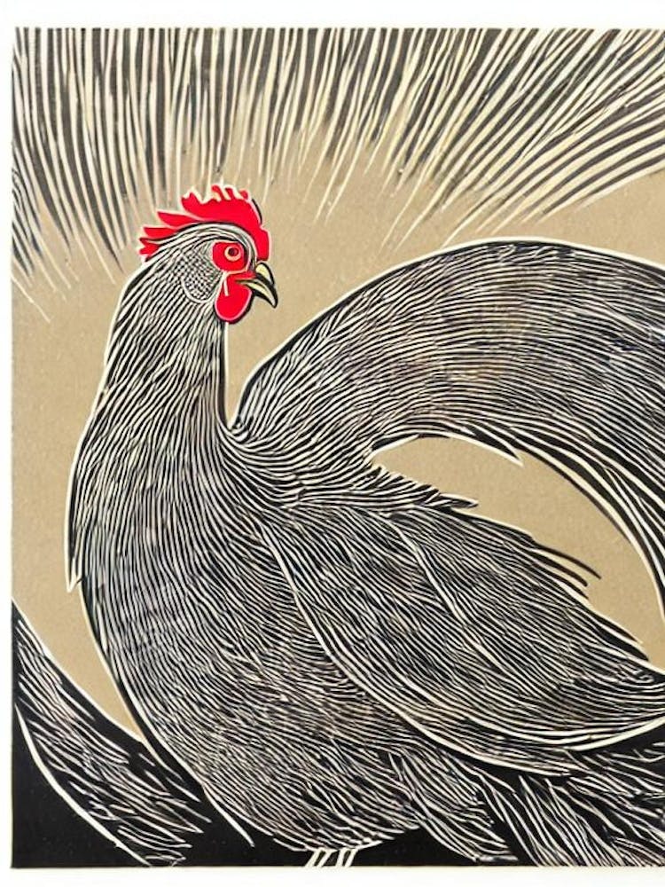 Chicken 2 Linocut Bird
