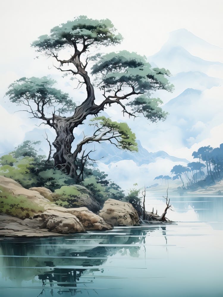 Sado Island In Niigata, Japanese Brush Painting, Ukiyo E, Minimal 2