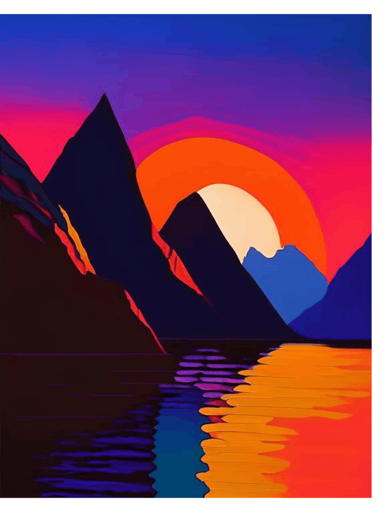 Mountainous River Sunset Matisse Inspired