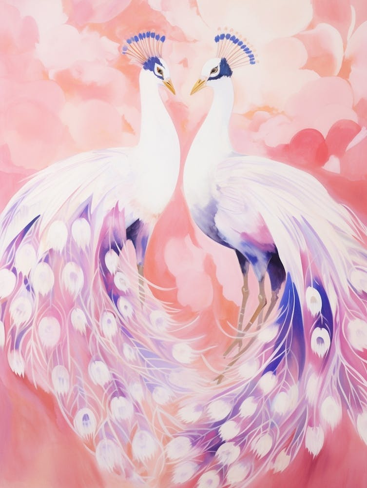 Pink Ethereal Bird Painting Peacock 1