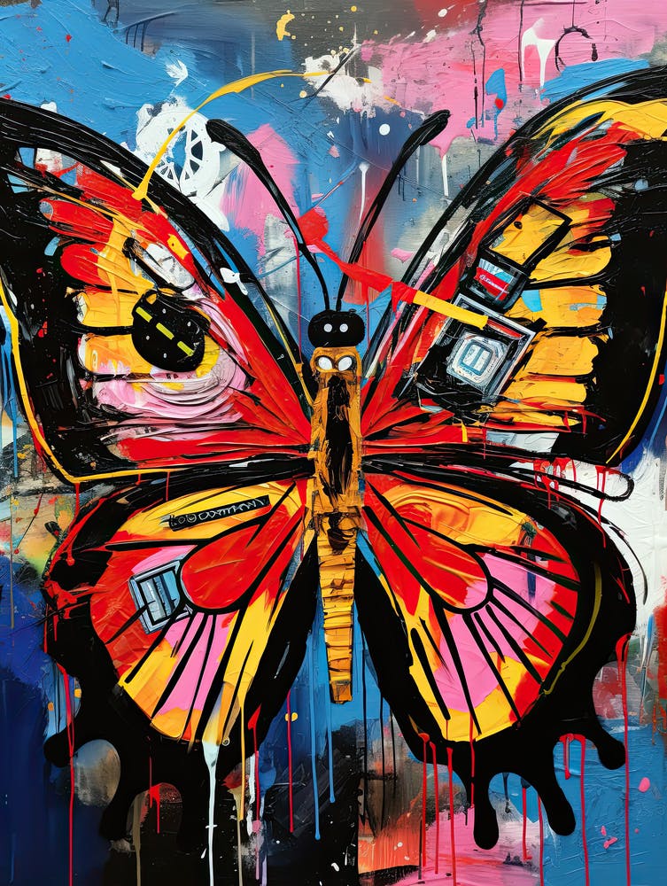 Colorful Butterfly in Basquiat's Style