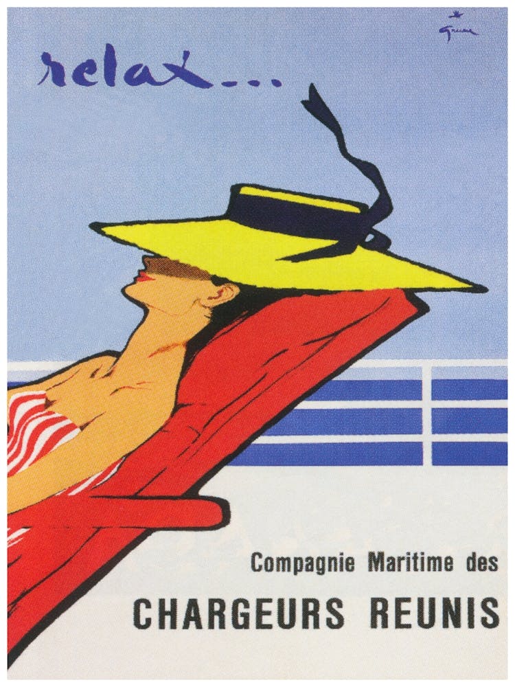 Woman Relaxing On Cruise Ship Vintage Poster