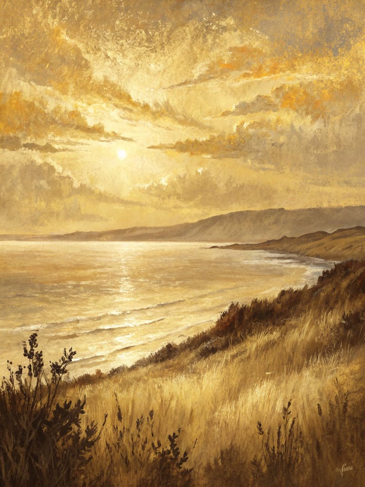 Oil Painting Style Textured Horizon Line In Gold