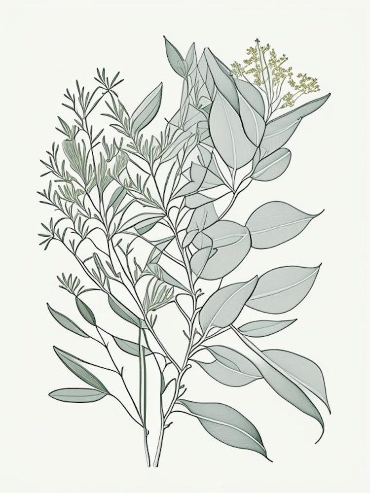 Eucalyptus Herb William Morris Inspired Line Drawing