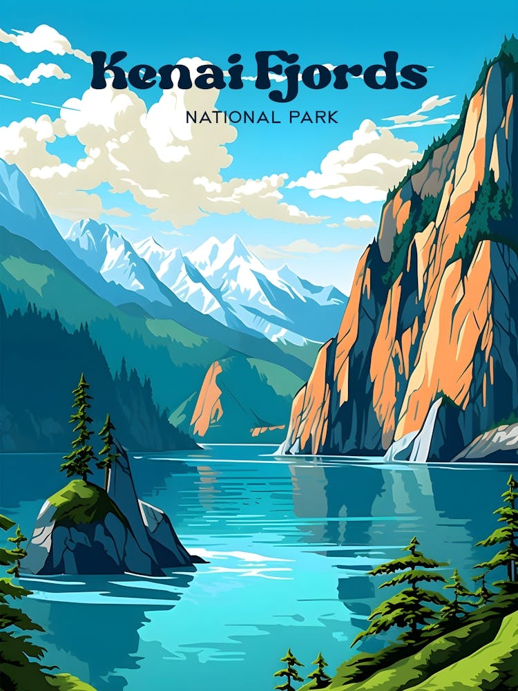 Kenai Fjords National Park Alaska Scenic Travel Illustration