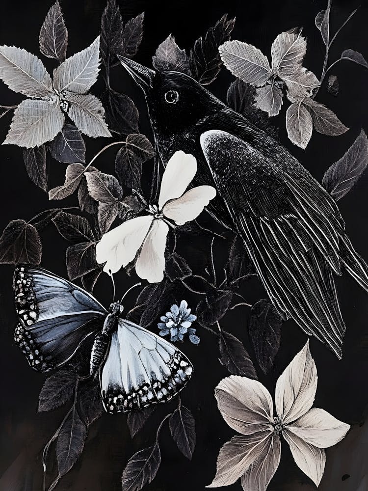 Crow And Butterflies