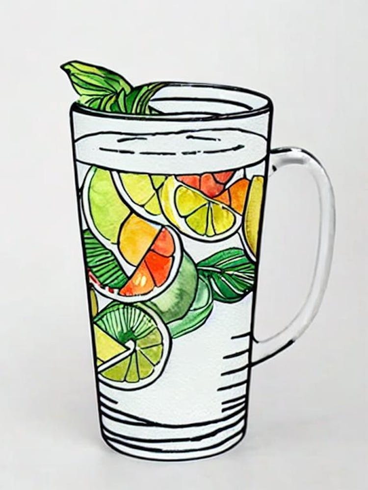 Caribbean Crush Minimal Line Drawing With Watercolour Cocktail Poster