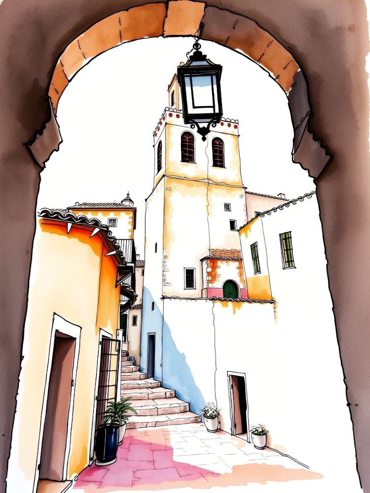 Watercolor Sketch Of An Alleyway