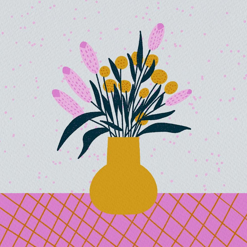 Vase à fleurs abstrait rose et jaune