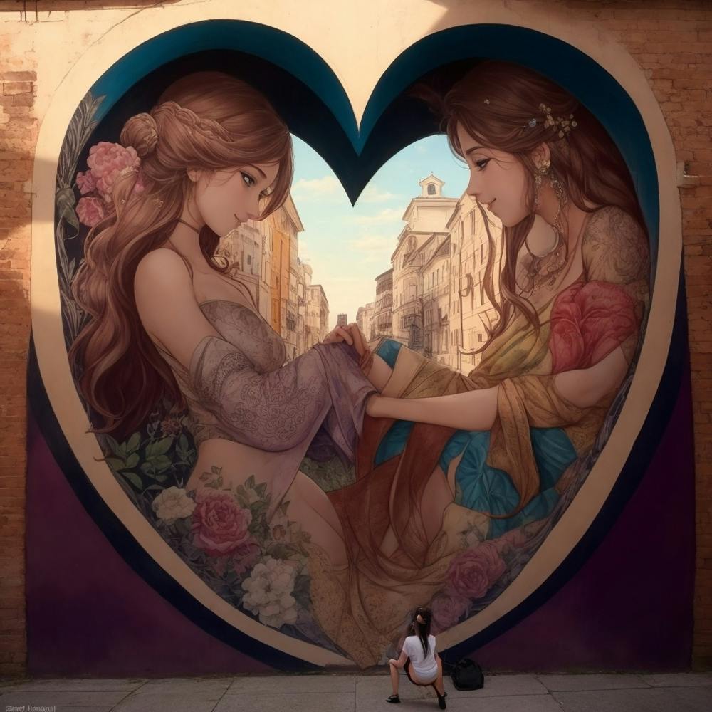 Dreamshaper V7 Draw A Beautiful Mural With An Attractive Back 0