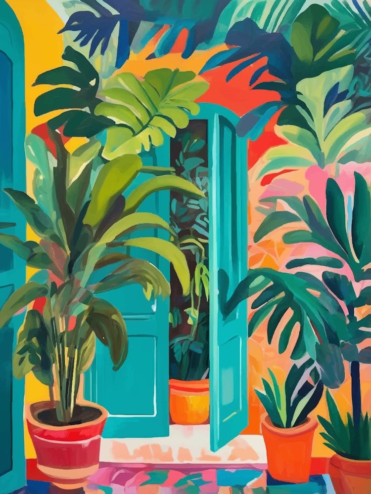 Tropical Garden, door with plants