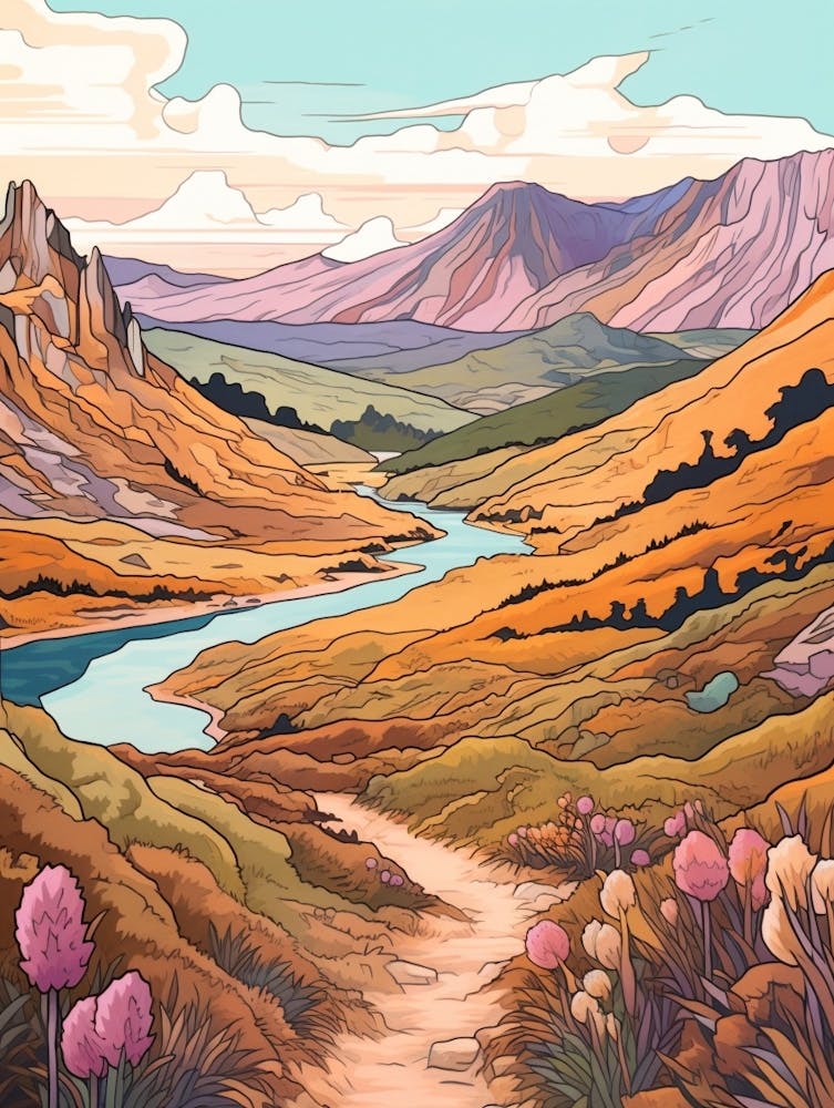 Tongariro Alpine Crossing New Zealand 2 Hike Illustration