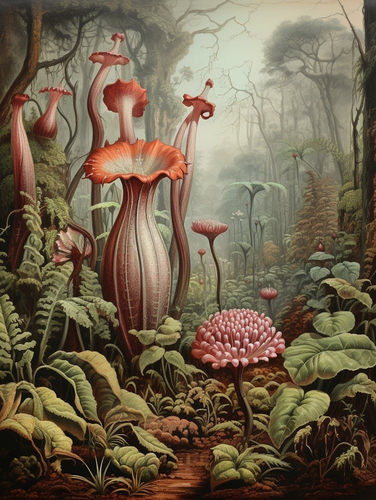 Vintage Jungle Botanical Illustration Carnivorous Plant