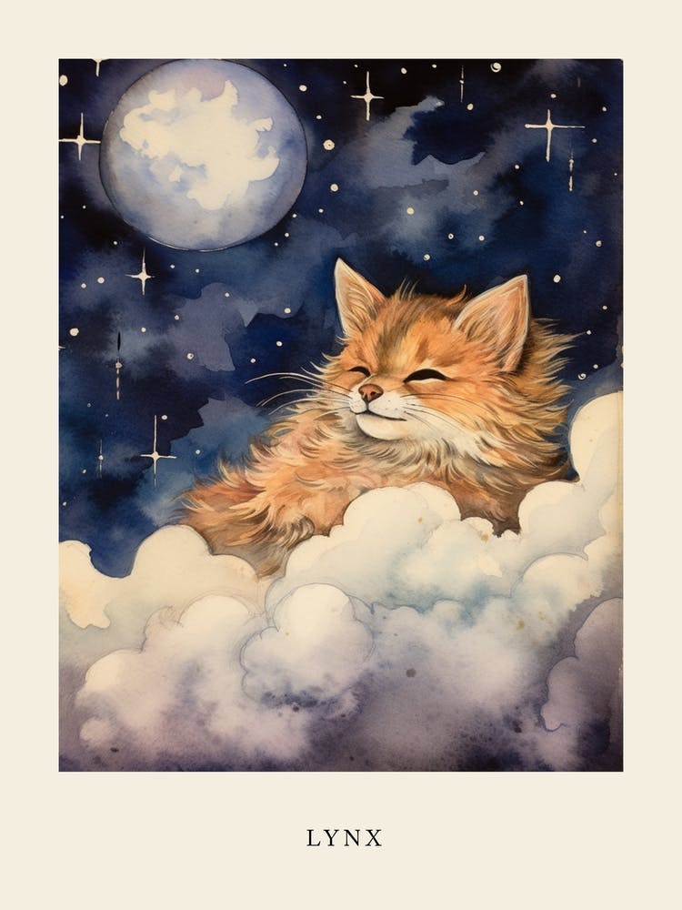 Baby Lynx 2 Sleeping In The Clouds Nursery Poster