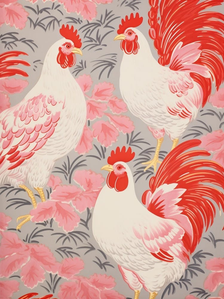 Vintage Japanese Inspired Bird Print Chicken 2