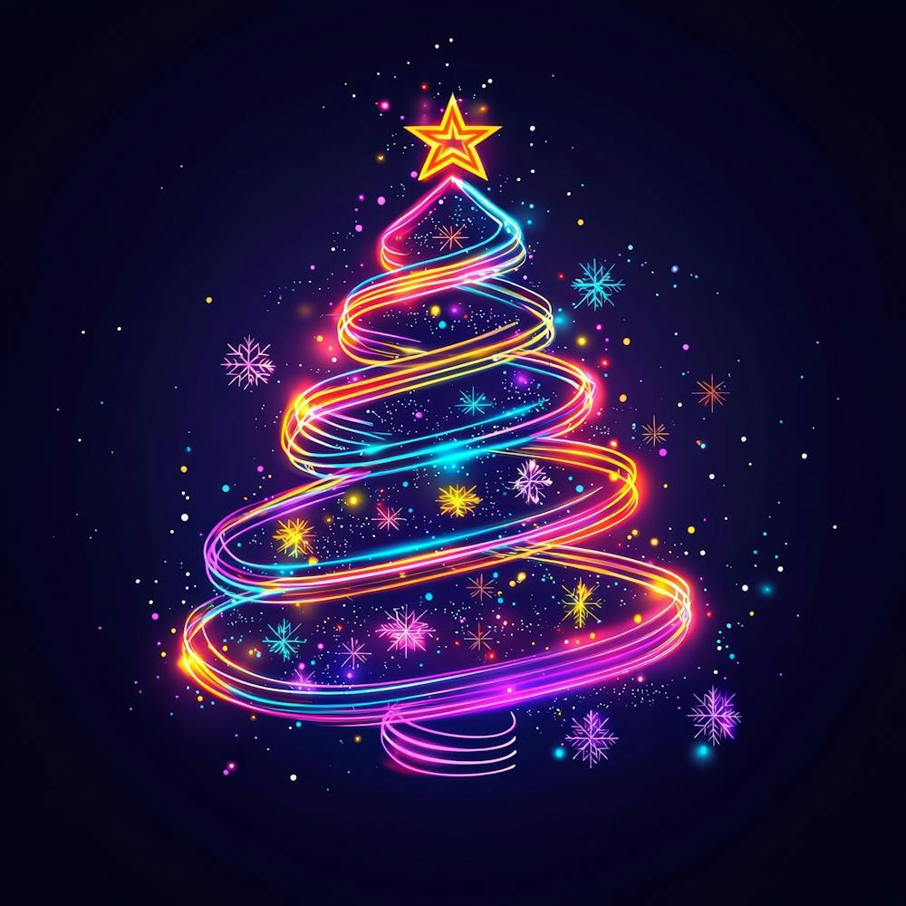 Vector Illustration Glowing Neon Christmas Tree 2