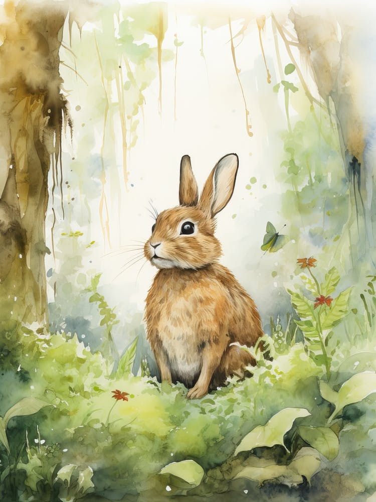 Bunny Birdwatching Rabbit Prints Watercolour 2