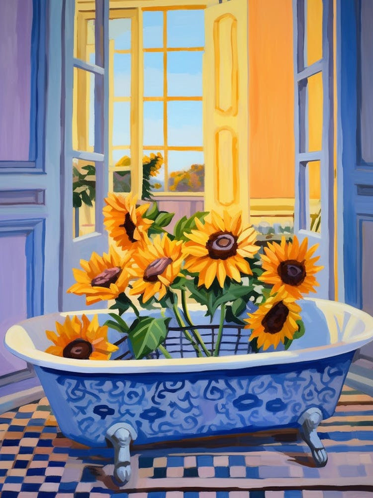 A Bathtube Full Of Sunflower In A Bathroom 2
