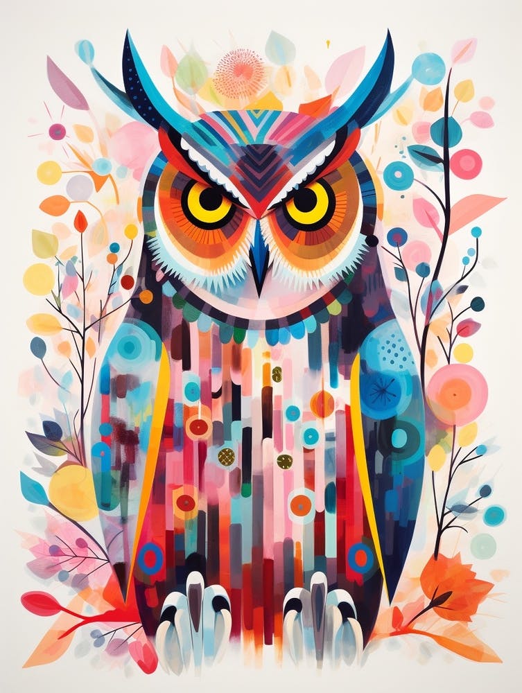 Bird Painting Collage Great Horned Owl 4