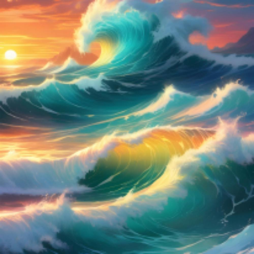 Ocean Waves At Sunset
