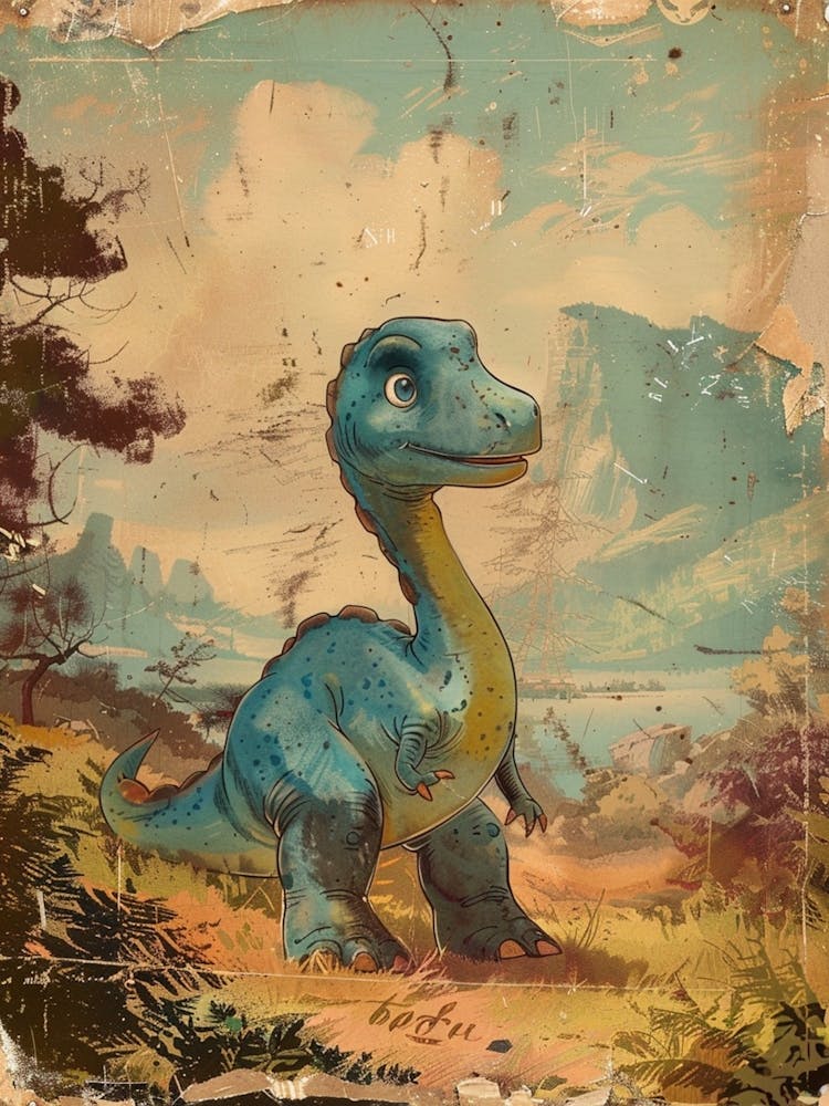 Dinosaur In The Woodland Meadow Storybook Style Painting 2