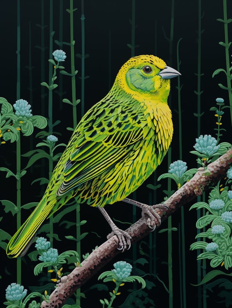 Ohara Koson Inspired Bird Painting Yellowhammer 1