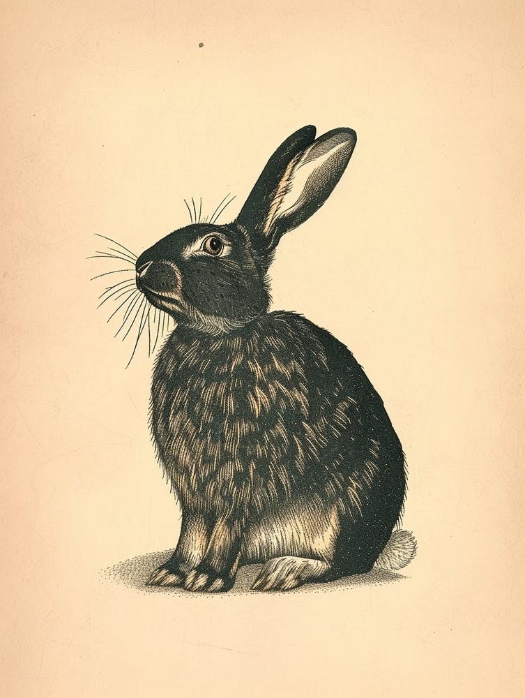 American Sable Blockprint Rabbit Illustration 5