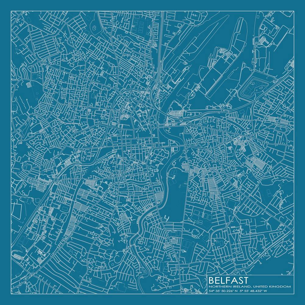 Belfast Northern Ireland city map blueprint design