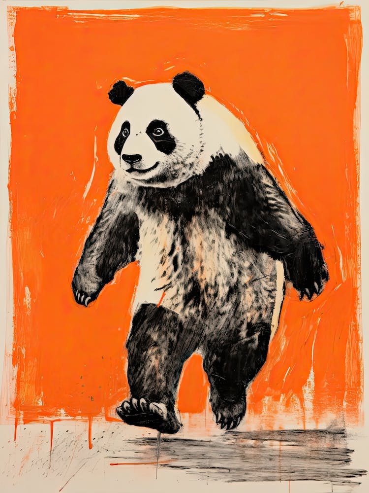 Panda, Holzschnitt Tierzeichnung 1