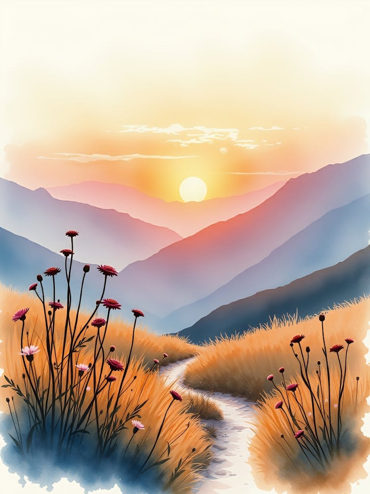 Paysage à l'aquarelle avec des fleurs