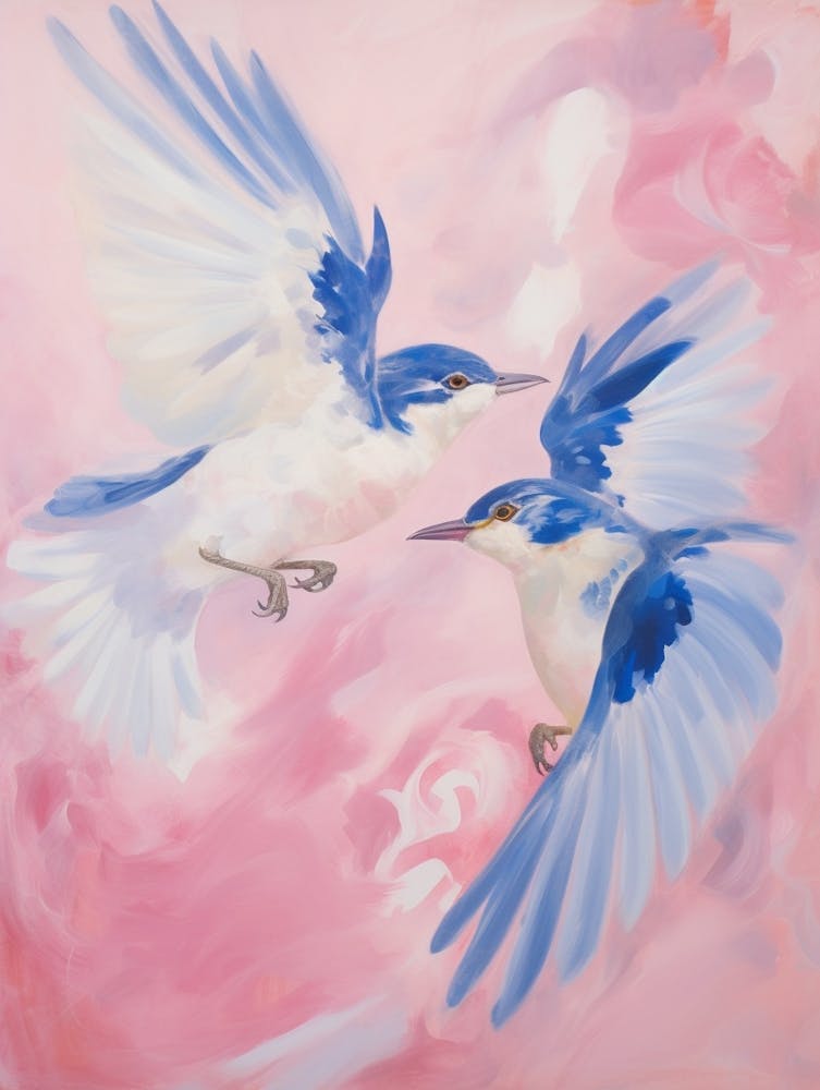 Pink Ethereal Bird Painting Blue Jay 5