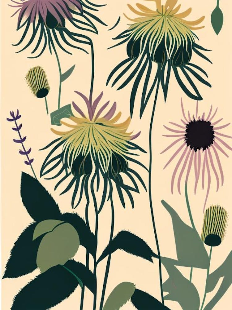 Bee Balm Wildflower Modern Muted Colours