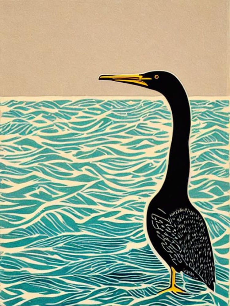 Cormorant 2 Linocut Bird