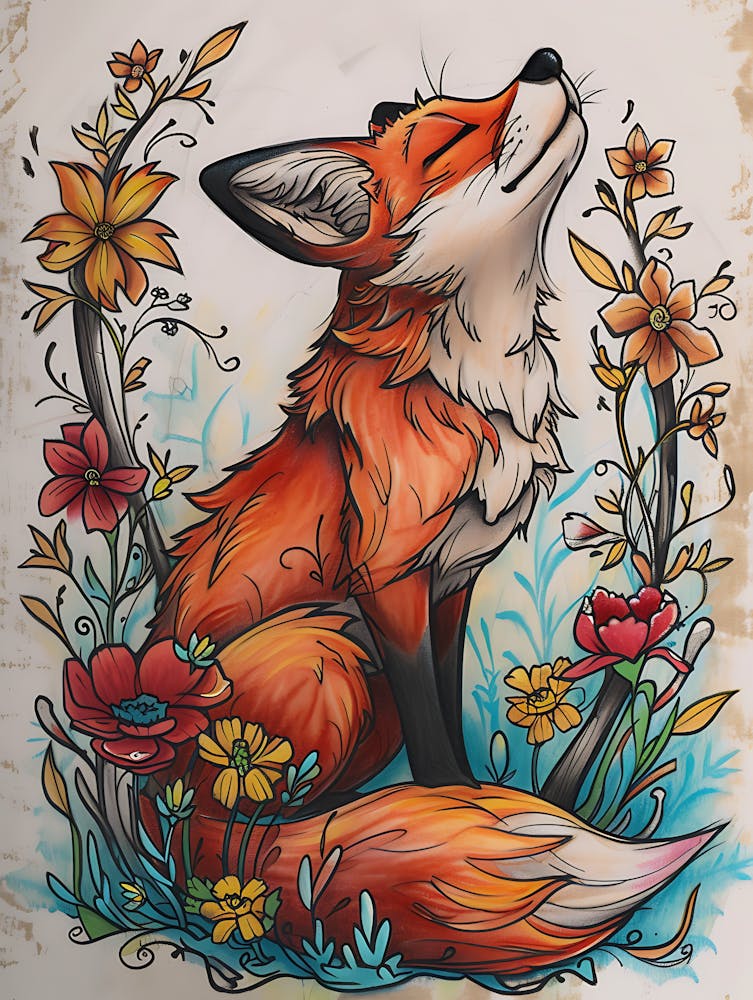 Amazing Red Fox With Flowers 5