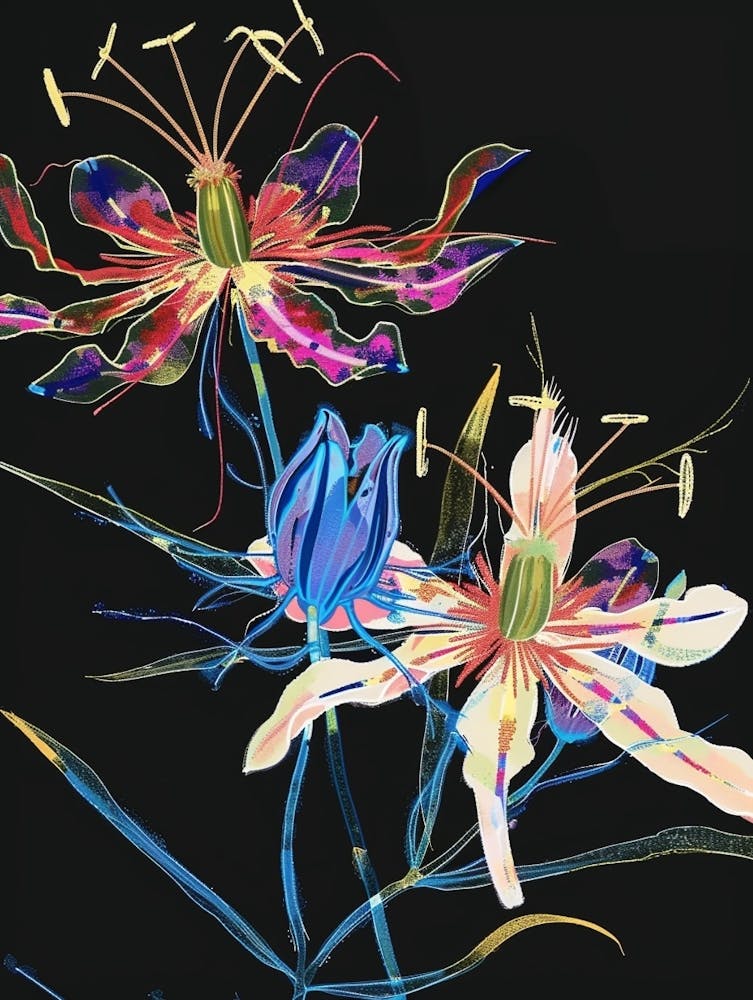 Neon Flowers On Black Love In A Mist Nigella 7