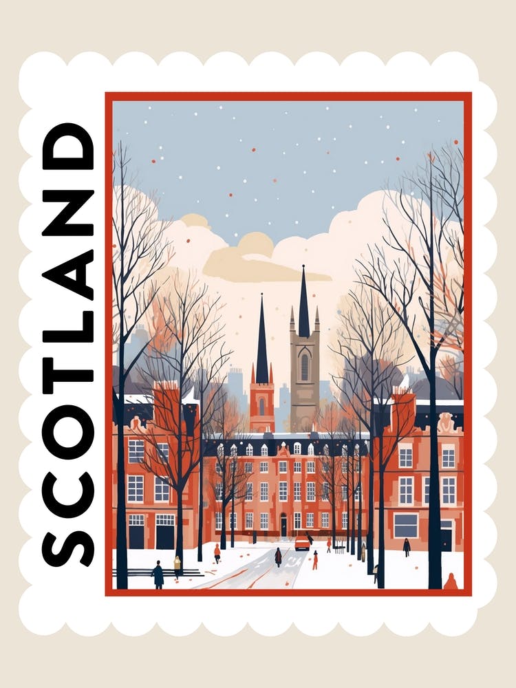 Retro Winter Stamp Poster Glasgow United Kingdom 1
