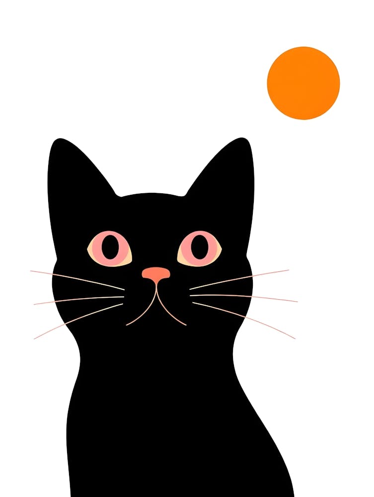 Celestial Curiosity – A Mysterious Black Cat Illustration