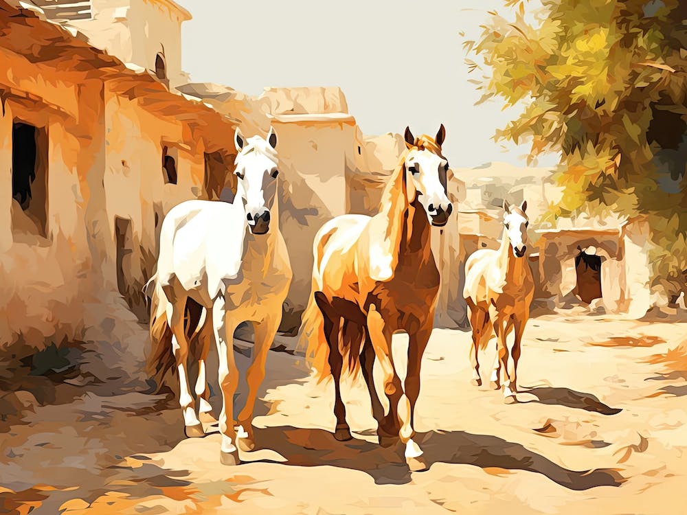 Horses Painting In Rajasthan, India, Landscape 4