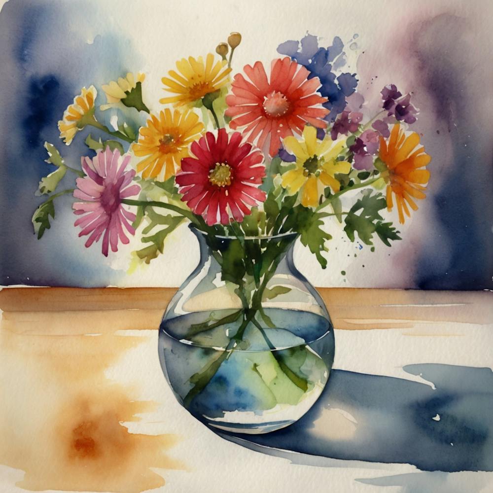 Watercolor Flowers In A Vase 4